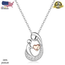 Mother Daughter Necklace 925 Sterling Silver Mom Heart Necklace for Women