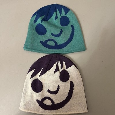 2 Neff Happy Face Emoji Shred Snowboard Beanie Winter Hat Blue Purple White
