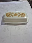 Vintage Pyrex Butterfly Gold Milk Glass Covered Butter Dish w/ Lid