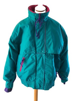 Vintage 80er Jahre Damen Skijacke türkis - + lila Fleece Gr. Medium #377