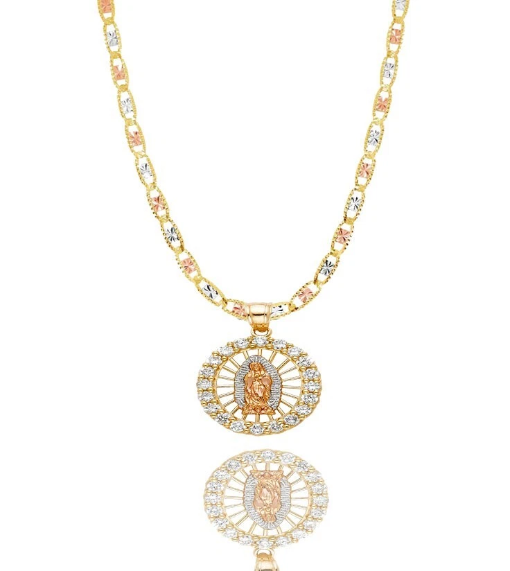 Ciondolo religioso oro 14 kt 3C Vergine Maria Madonna di Guadalupe catena Valentino