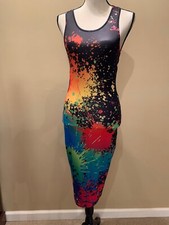 Splash Ink Print Hollow-out Backless Buttock Sleeveless Midi Dress, Small