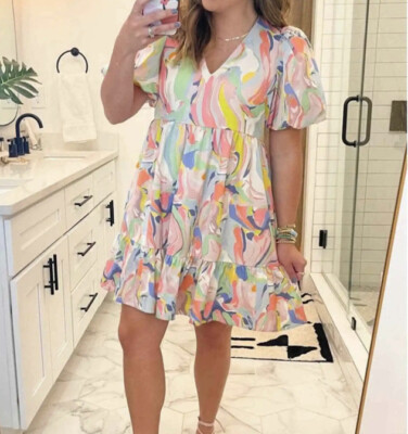 Crosby by Mollie Burch Izzy Dress Palm Beach Marble Multi Color Size L