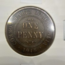 1918 Penny Coin - Very Fine  - 1d George V Predecimal Australia George V