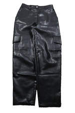 Wilfred Free Women's Black Vegan Leather Fly Button Straight Cargo Pants Size 2