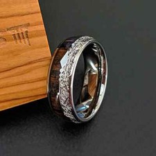 Meteorite Ring 8mm Koa Wood Ring Mens Wedding Band Tungsten Ring Wooden Ring