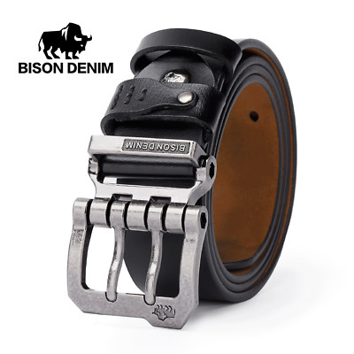 BISON DENIM Herren Hochwertiger Ledergürtel mit Dornschließe und Vintage Design