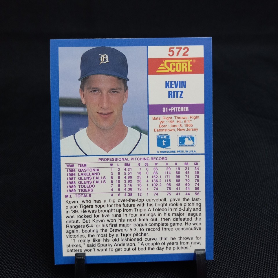1990 Score Kevin Ritz Rookie Detroit Tigers #572 Baseball Card (1B87 ...