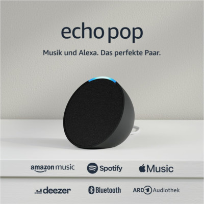 Echo Pop | Smarter Bluetooth- & WLAN-Lautsprecher mit Alexa | Schwarz | Wie neu