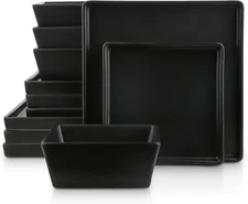 Grace Square Stoneware Dinnerware Set, 12 Piece Service for 4, Plates and Bowls