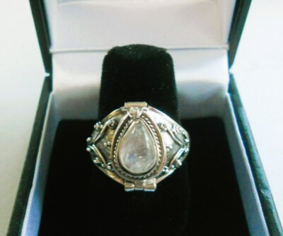 Handmade Sterling Silver Moonstone Tear Drop Poison Ring Sizes 6-7-10