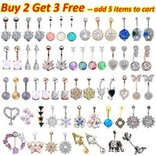 Assorted Style Belly Button Rings Surgical Steel Curved Barbell Navel Rings 14G