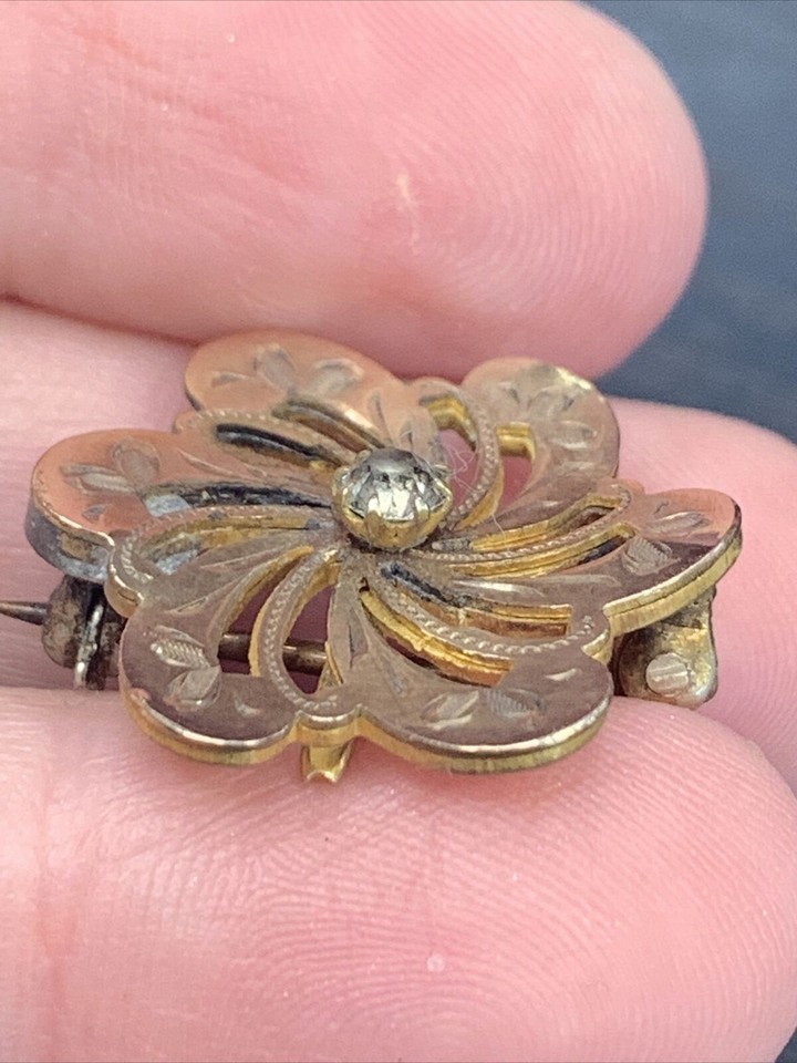 Antique Vtg Gold plated Pinwheel Flower Brooch Pin Necklace enhancer 1 ...