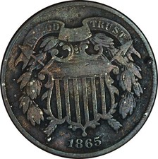 1865 2c Piece VF Condition