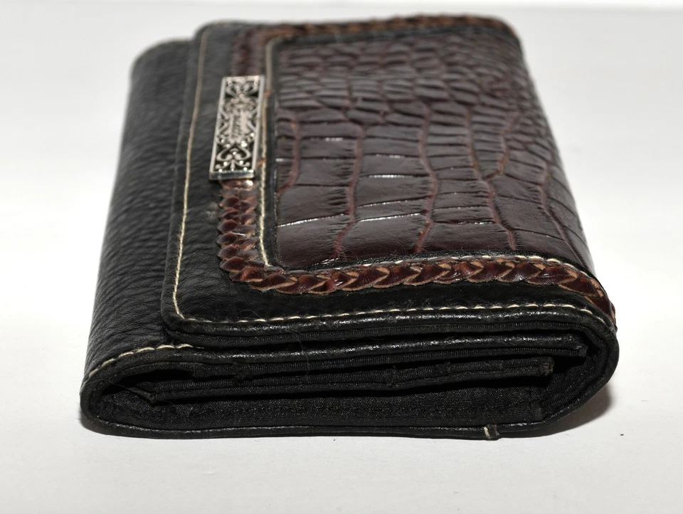 Rosetti Black Faux Pebbled Leather Brown Croc Embossed Flap Organizer Wallet  - Image 4 of 4