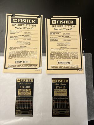 Two Pairs of FISHER STV-410 Speaker Badges/Stickers - Specs & Details ...