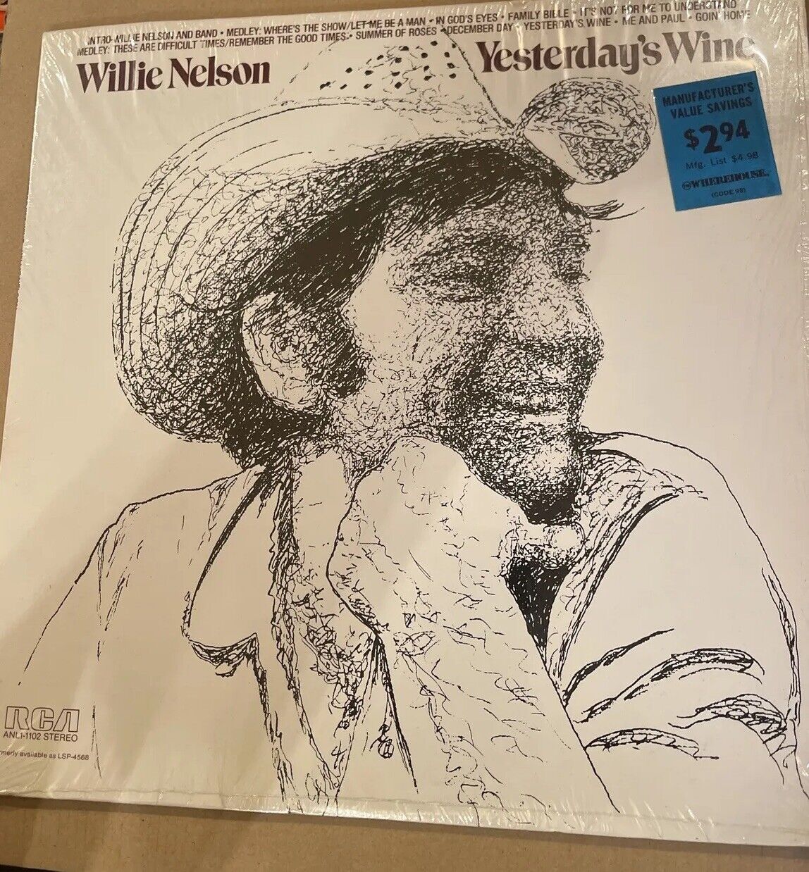 WILLIE NELSON: Yesterday’s Wine 1971 vinyl LP Country Rare Shrink Wrap