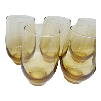 8 MCM Amber Bar Glasses Libbey Roly Poly Juice Wine Goblet Vtg Footed Highball