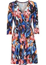 Bedrucktes Jerseykleid Gr. 40/42 Blau Rosa Dame Langarm Mini-Kleid Neu*