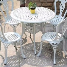 Garden Table with Parasol Hole for 2-4 Seater Cast Aluminium Frame White Round