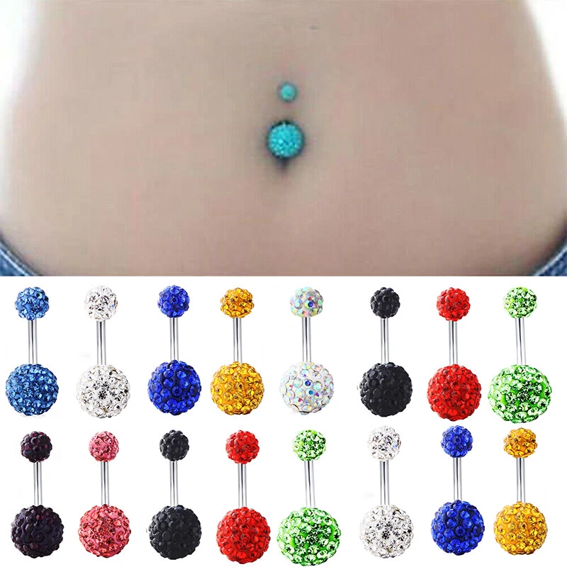 Colorful Diamond Ball Belly Button Ring Stainless Steel Navel Stud Body  Piercing