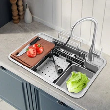Kitchen Laundry Sink Set w/ 360?? Rotation Faucet Large Capacity Stainless Steel