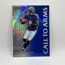 Lamar Jackson Blue Prizm Call To Arms Insert 2020 Panini Playoff Football #CA-2