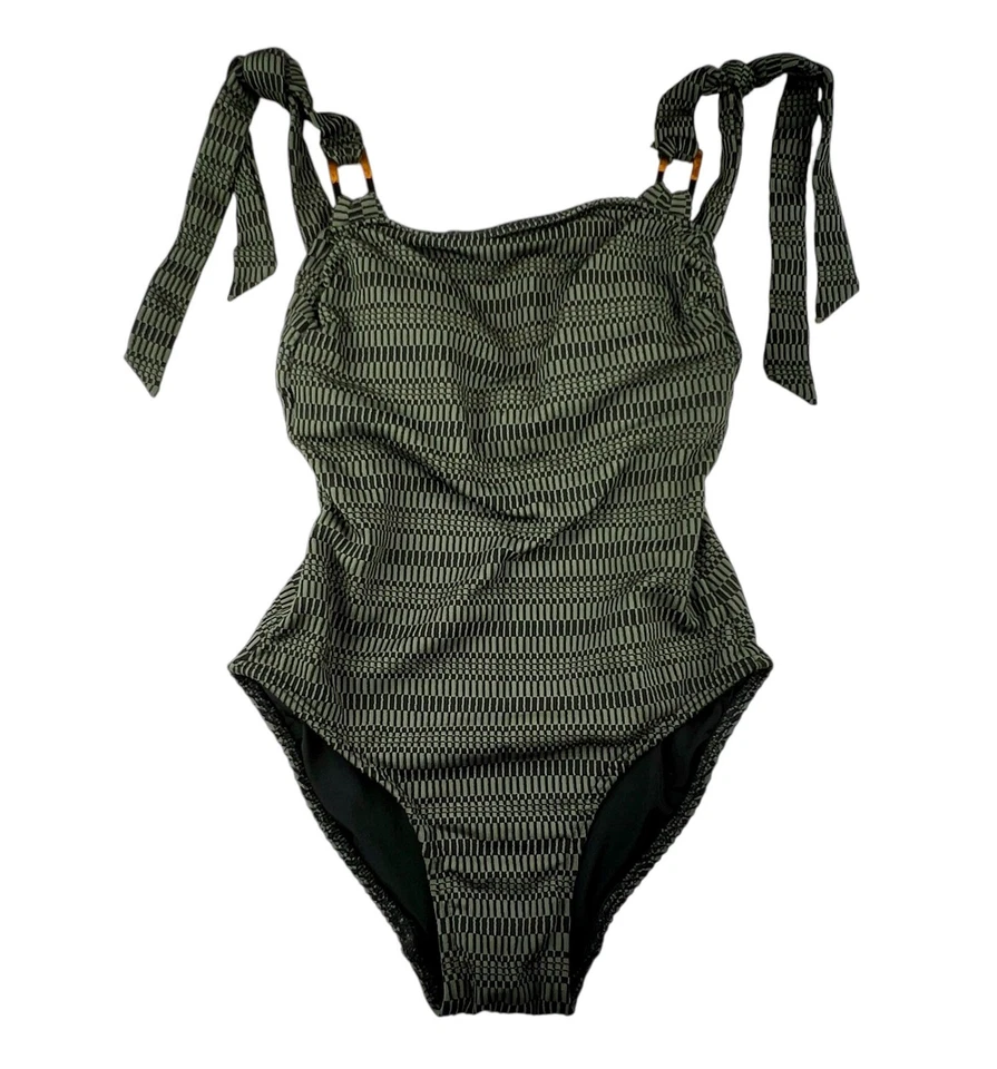 Traje de baño Shoshanna Tie-Strap de una pieza verde oliva negro tortuga talla 0 precio de venta sugerido por el fabricante 310 USD Foto 2 de 4