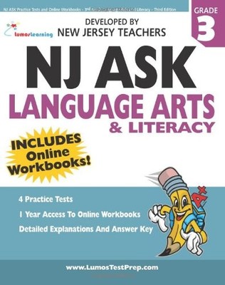 NJ ASK PRACTICE TESTS AND ONLINE WORKBOOKS - 3RD GRADE By Lumos Learning *VG+*