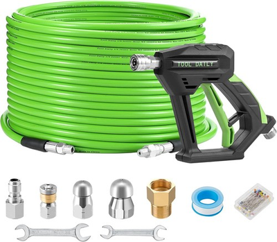 #ad 100 FT Pressure Washer Kit with Short Power Washer Gun Drain Cleaner Hose $49.99