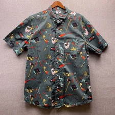 Creepy Co Mens L Halloween Killer Tools Knife Chainsaw Axe AOP Button Up Shirt