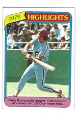 1980 Topps Highlights card of SBHOF Pete Rose 10th season over 200 hits #4-Ex+