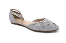 WOMENS LADIES BALLET PUMP SHOES ANKLE STRAP FLAT SANDAL GLITTER POINT PARTY PROM