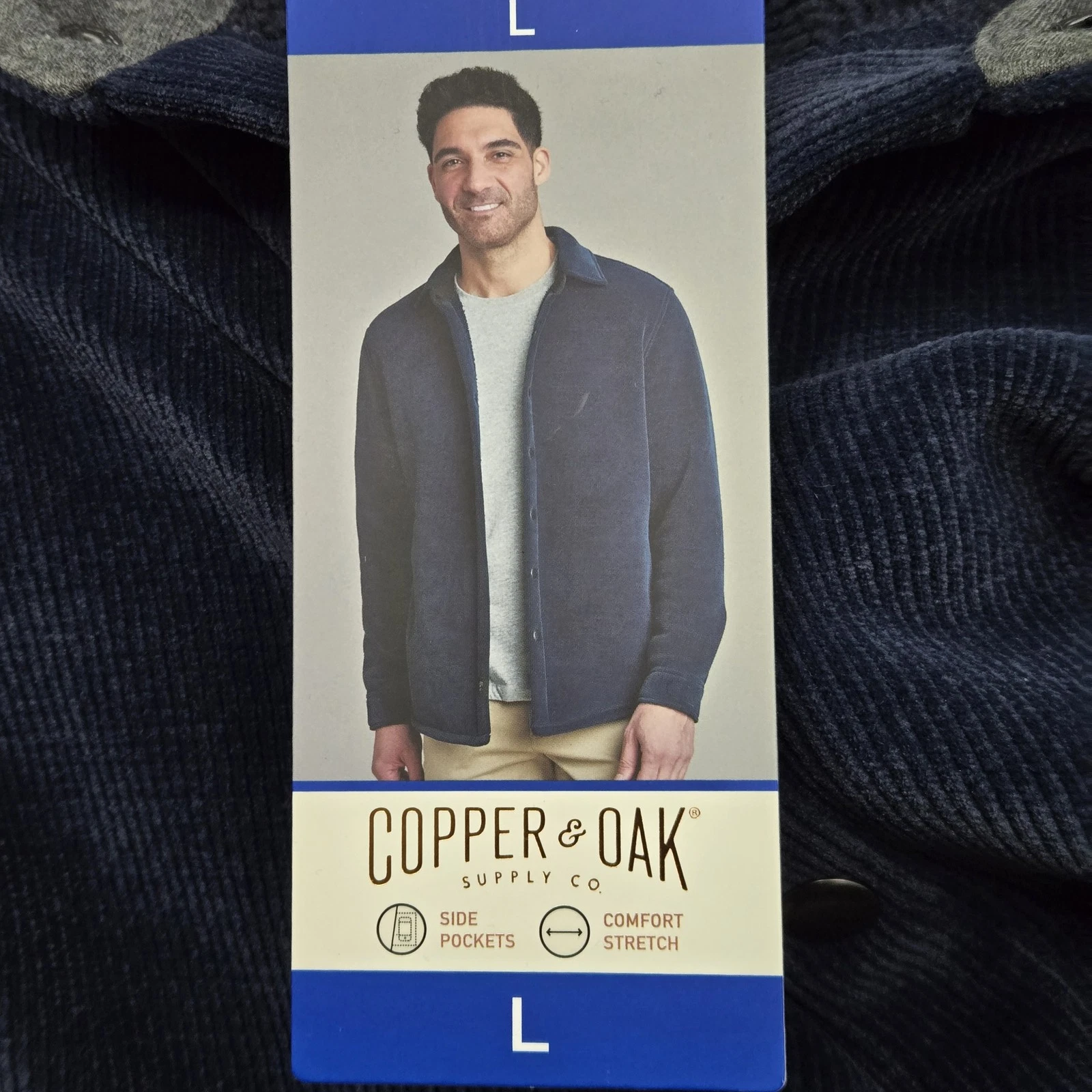 Copper & Oak Supply Co. Men Jacket L Blue Activewear Snap Button Logo NWT image 4