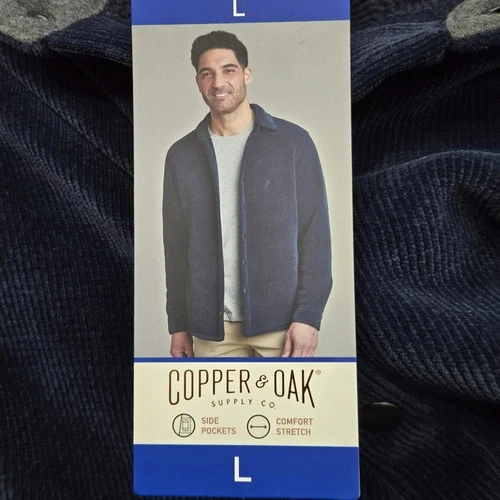 Copper & Oak Supply Co. Men Jacket L Blue Activewear Snap Button Logo NWT image 4
