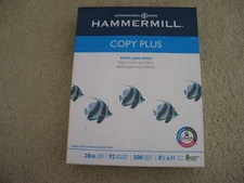 One ream (500 sheets)  8.5"x11"  Hammermill Copy Plus paper  20 LB 92 Brightness