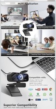 Full HD 1080p USB Webcam with Privacy Cover, Built-in Microphone, Plug  Play