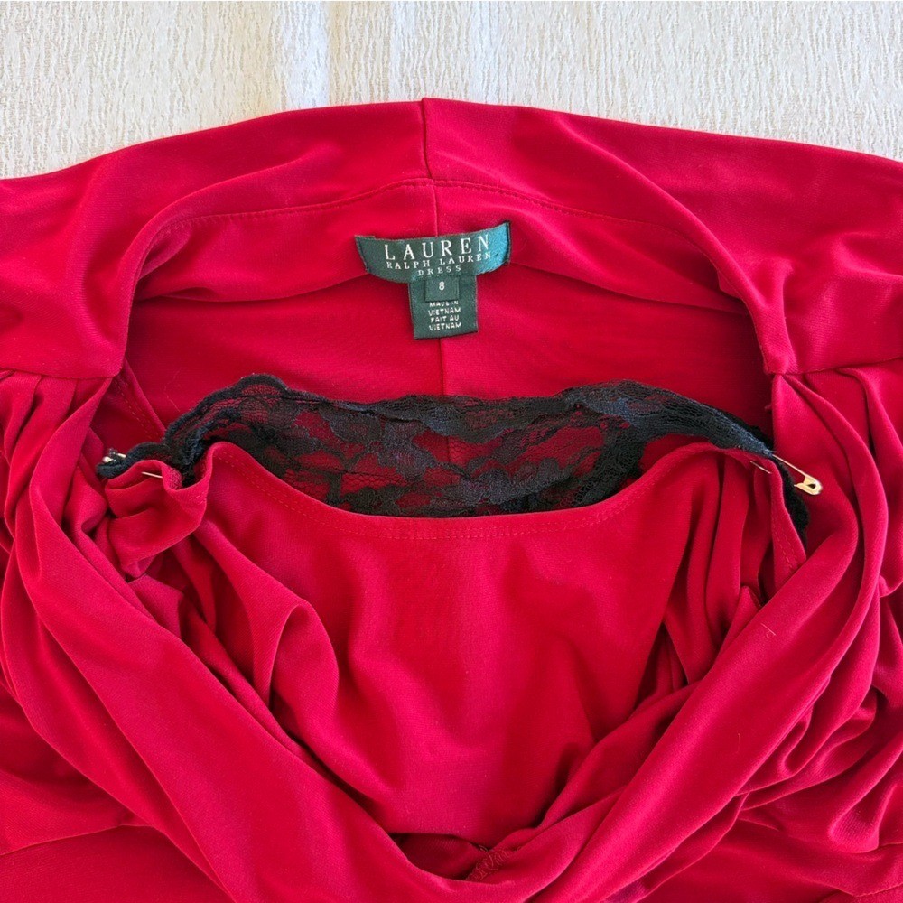 Lauren Ralph Lauren Red Draped Sleeveless Dress Size 8 Cocktail Evening thumbnail 11