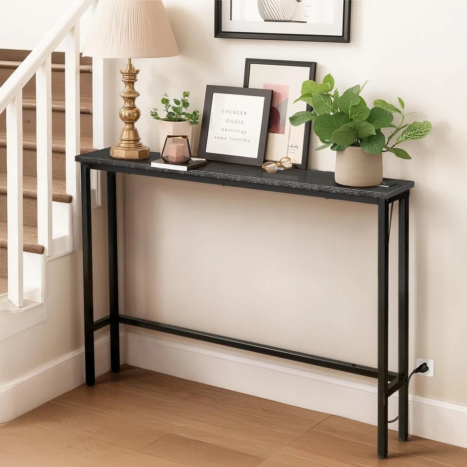 Slim Console Table with Power Outlets & USB, 15x100x79cm, Space-Saving - Image 2 of 4