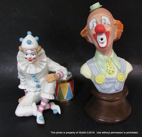 LOT 2 PORCELAIN CLOWN FIGURINE Carnival of Clowns Ben Black + Edward J Rohn Bust