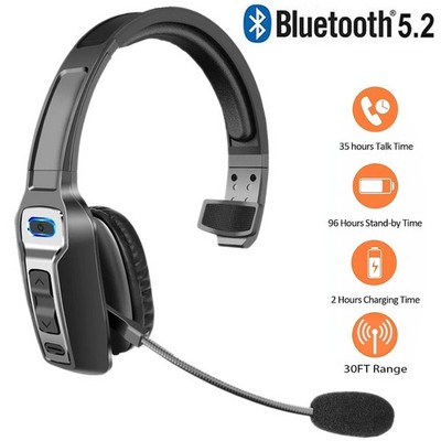 New Bluetooth 5.2 Trucker Headset Wireless AI Noise Cancelling Mic Audio Phones