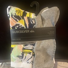 Quicksilver Crew Socks 5 Pair Men 6-12 Multicolor w/ Mixed Logos Surf Ride NEW 