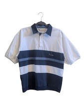 Vintage Pierre Cardin Mens M Cotton Colorblock Striped Ribbed Hem Polo Shirt