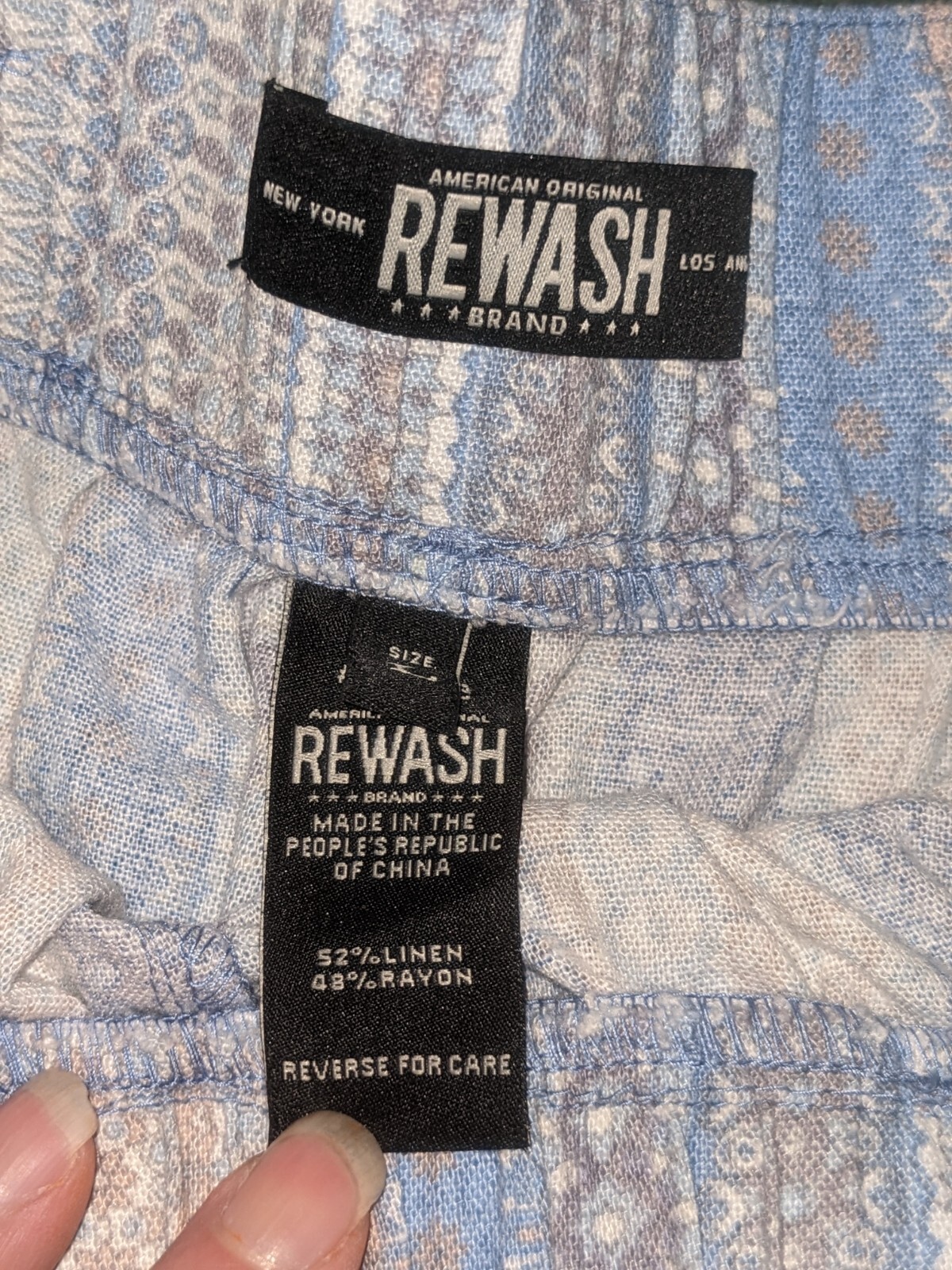 Rewash Women's Shorts Stripe Blue Tones Fringe Bottom Size Large Linen Blend
