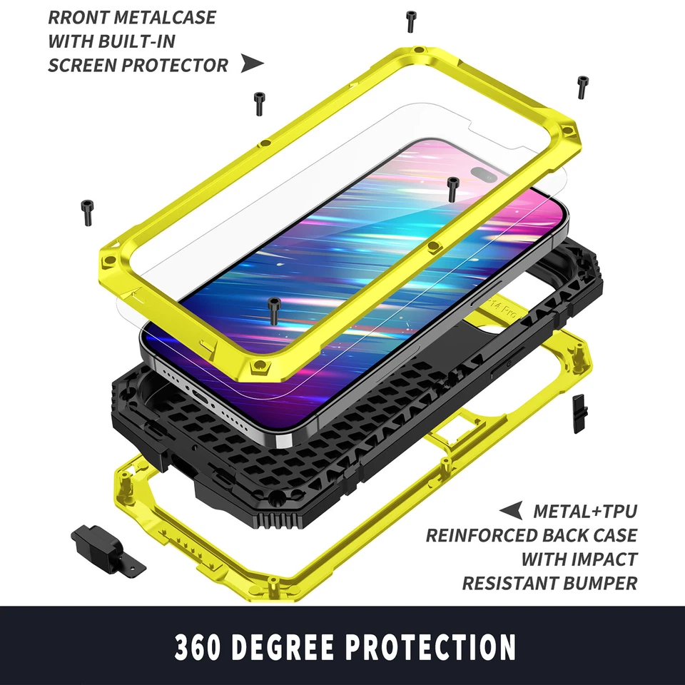 Funda impermeable de metal de aluminio a prueba de golpes para iPhone 14 15 16 Pro Max 13 12 11 Foto 3 de 4