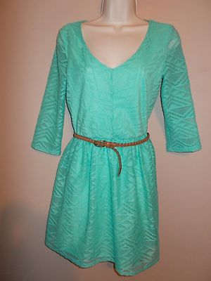 Charlotte Russe Womens Size M Semi-Sheer Lined Green Belted Basic Dress 3/4  Slev | eBay