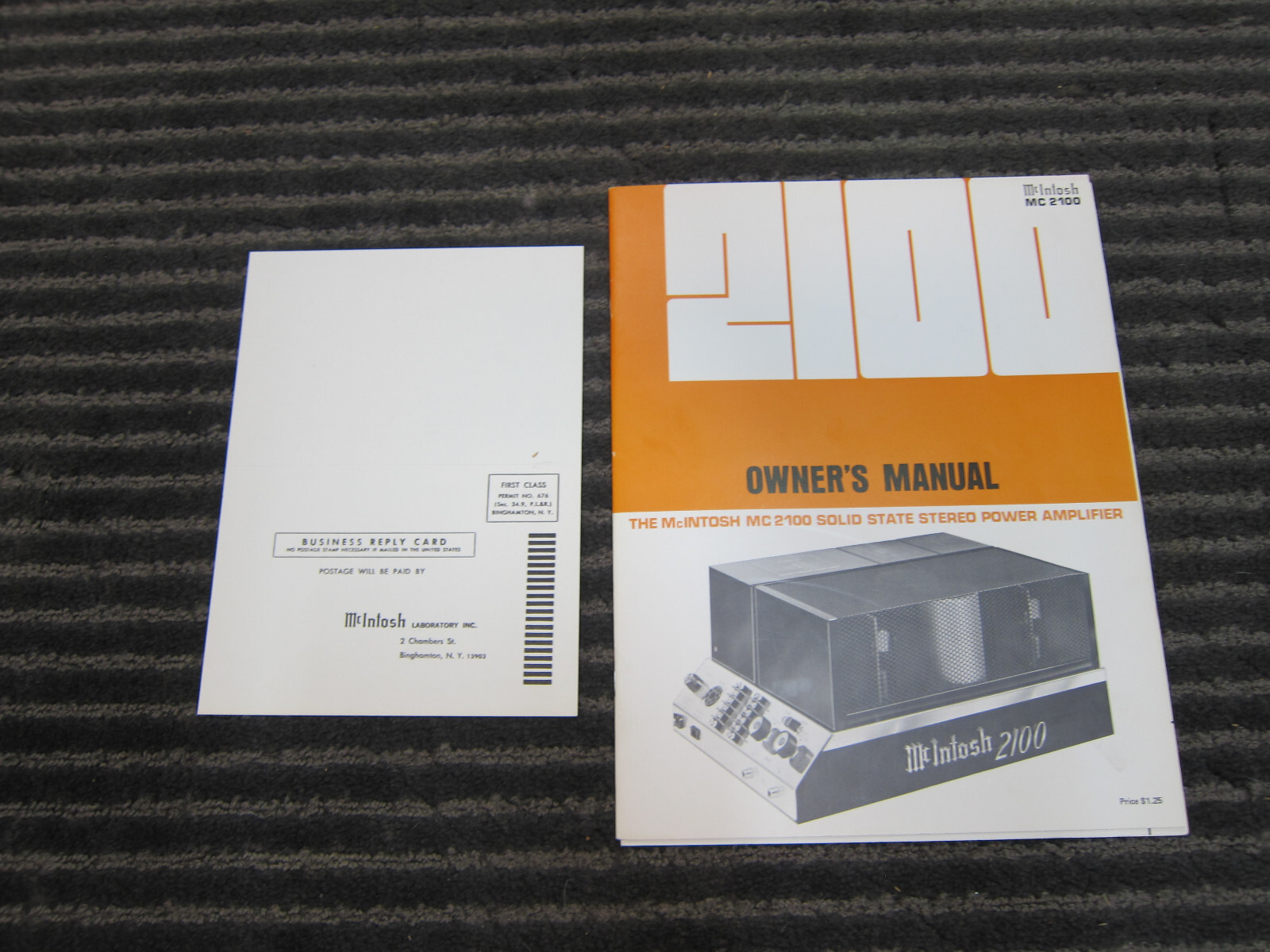 Mcintosh MC 2100 Owners Manual, Warranty Card, USA