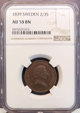 1839 SWEDEN 2/3 SKILLING CARL XIV JOHAN NGC AU 58 BN HIGH GRADE BEAUTIFUL COIN