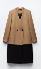 Soldout £89.99 Bnwt Zara Colourblock Wool Mix Camel Black Coat Jacket M Uk 12 14