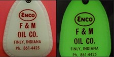 VTG ENCO OIL KEYRING FOB F&M OIL CO. FINLY INDIANA REEDSVILLE STATION KEYCHAIN